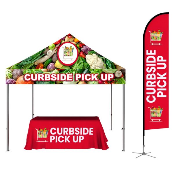Outdoor canopy tent and flag display