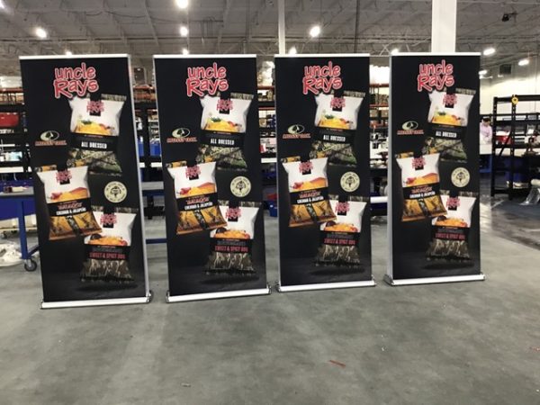 Retractable banner stands at a trade show